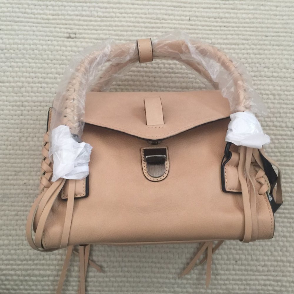 Joy Gryson Belted Strap Whipstitch Natural Nyla Satchel Bag - Picture 2 of 9